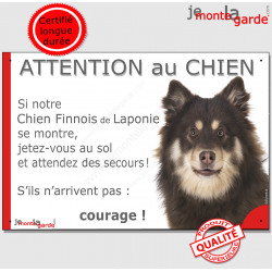 Chien Finnois, plaque humour "Jetez Vous au Sol, Attention au Chien" 24 cm JET