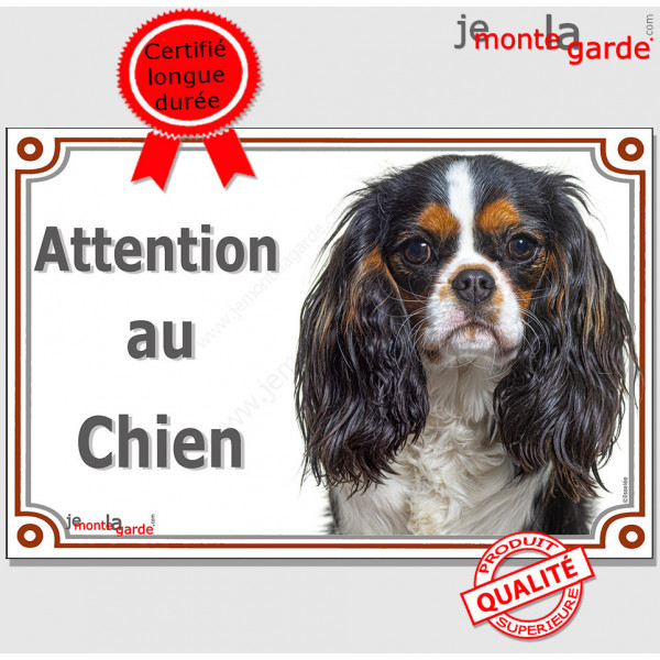 Cavalier King Charles tricolore Tête, plaque portail "Attention au Chien" pancarte panneau 3 couleurs photo