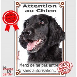 Flat Coated Retriever, Plaque Portail "Attention au Chien, interdit entrer sans autorisation" verticale, pancarte panneau photo 