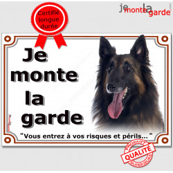 Berger Belge Tervueren tête, plaque portail "Je Monte la Garde, risques et périls" pancarte panneau tervuren photo