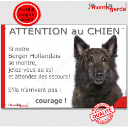 Berger Hollandais, plaque humour "Jetez Vous au Sol, Attention au Chien" 24 cm JET