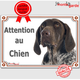 Braque Allemand, plaque portail "Attention au Chien" photo rouanne marron foie, résiste pluie soleil gel, idée cadeau