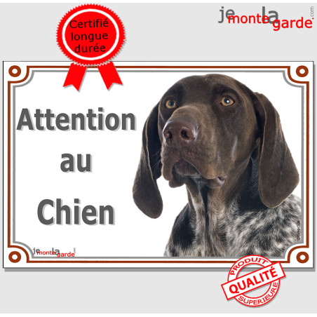 Braque Allemand, plaque portail "Attention au Chien" photo rouanne marron foie, résiste pluie soleil gel, idée cadeau