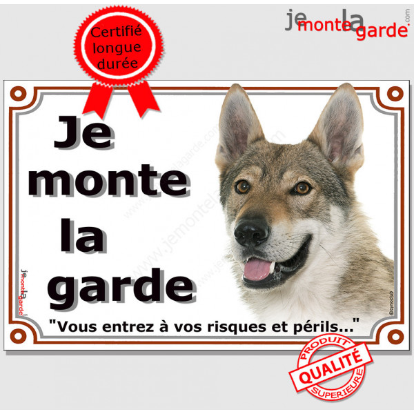 Chien-Loup Tchèque, plaque portail "Je Monte la Garde, risques périls" panneau affiche pancarte photo Tchécoslovaque