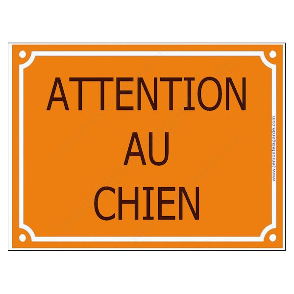 Attention au Chien, Plaque de Rue Jaune Orange panneau affiche pancarte portail
