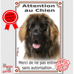 Leonberg, Plaque Portail Verticale "Attention au chien, interdit sans autorisation" pancarte affiche panneau photo