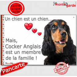 Cocker Anglais Noir et Feu, plaque "Un chien est Membre de la Famille" photo panneau idée cadeau cadre pancarte affiche