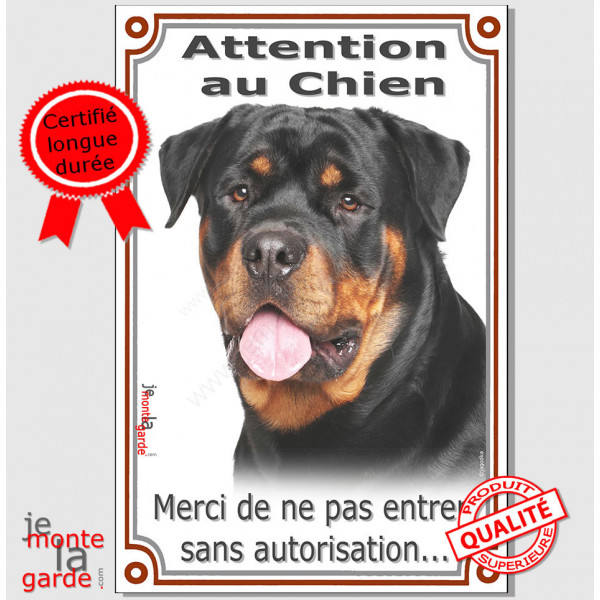 Rottweiler Buste, Plaque portail Je Monte la Garde, panneau Attention au  Chien