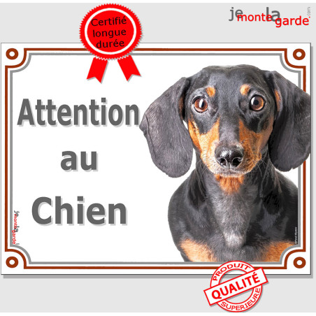 Teckel noir et feu à poil ras, Plaque portail photo "Attention au Chien" résiste pluie soleil gel, idée cadeau, 3 tailles D
