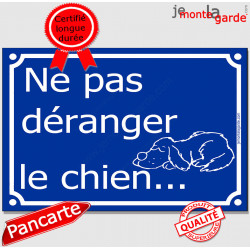 Attention, Ne Pas Déranger le Chien... Plaque bleu portail humour marrant drôle panneau affiche pancarte