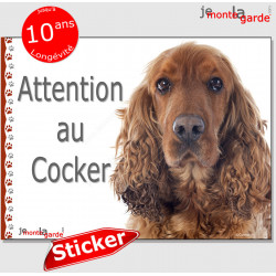 Cocker Anglais Spaniel Golden, panneau autocollant "Attention au Chien" Pancarte photo sticker adhésif marron roux