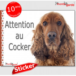 Cocker Golden, panneau autocollant "Attention au Chien" 16 cm