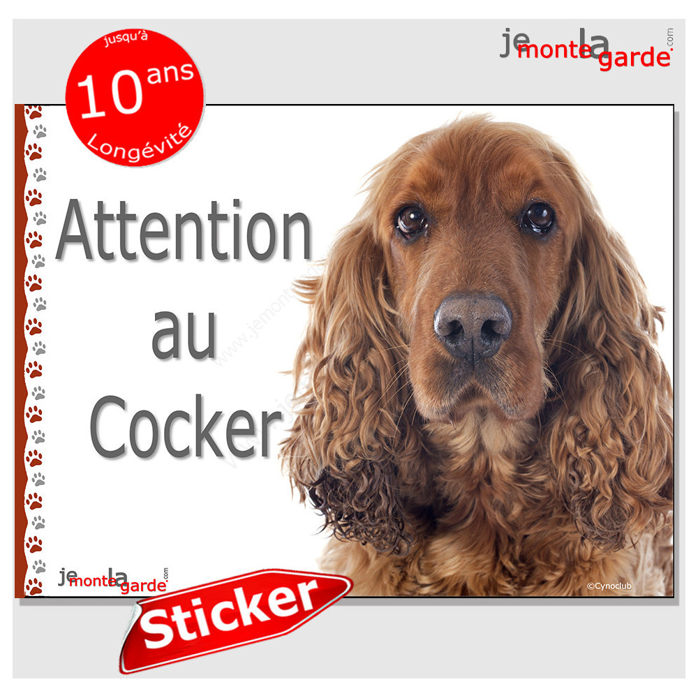 Panneau autocollant Attention au Chien Cocker Golden, résiste