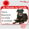 Beauceron Couché, plaque portail rouge " Je Monte la Garde" 24 cm RED