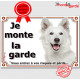 Berger Blanc Suisse Tête, Plaque portail "Je Monte la Garde, risques périls" panneau affiche pancarte attention au chien photo