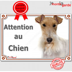 Fox Terrier poils durs Tête, pancarte portail "Attention au Chien" panneau Fox photo toiletté épilé Plaque entrée rue