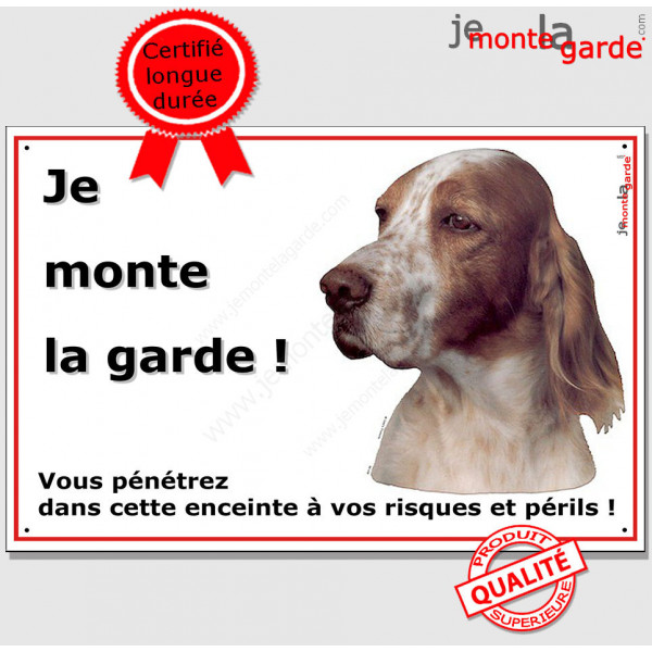 Setter Anglais, Plaque Classique Horizontale "Je monte la garde, risques et périls" Pancarte Portail photo race