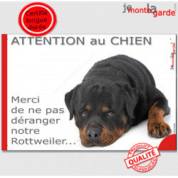 Plaque "Attention au Chien, Merci de ne pas déranger notre Rottweiler" 24 cm, pancarte panneau fatigue feignant photo