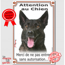 Berger Hollandais bringé, plaque portail verticale "Attention au Chien, interdit sans autorisation" pancarte panneau photo