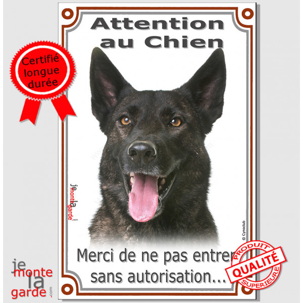 Berger Hollandais bringé, plaque portail verticale "Attention au Chien, interdit sans autorisation" pancarte panneau photo