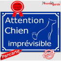 Plaque Portail bleue humour "Attention au Chien Imprévisible" 24 cm FUN