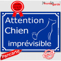 Plaque Portail bleue humour "Chien Imprévisible" 3 tailles FUN C