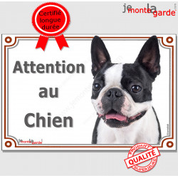 Plaque portail "Attention au Chien" Boston Terrier Tête pancarte panneau photo