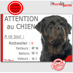 Rottweiler, plaque humour "Nombre de Voleurs, ballons, facteurs" 24 cm