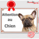 Bouledogue Français Fauve Tête, plaque portail "Attention au Chien" panneau photo affiche pancarte, beige sable