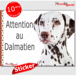 Dalmatien marron foie, panneau autocollant "Attention au Chien" pancarte sticker photo adhésif brun chocolat