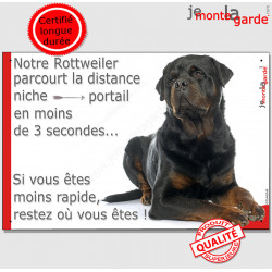 Plaque humour attention au chien parcourt Distance Niche - Portail, Rottweiler couché, pancarte drôle panneau photo