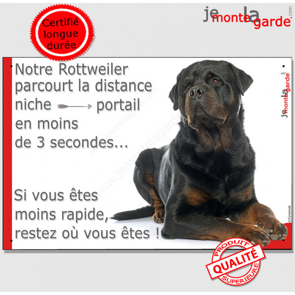 Plaque humour attention au chien parcourt Distance Niche - Portail, Rottweiler couché, pancarte drôle panneau photo
