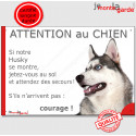 Husky Gris, plaque humour "Jetez Vous au Sol, Attention au Chien" 24 cm JET