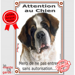 St-Bernard Tête, Plaque Portail "Attention au Chien, interdit sans autorisation" verticale, pancarte panneau Saint-Bernard