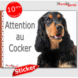 Cocker Anglais, panneau autocollant "Attention au Chien" 16 cm