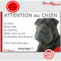 Shar-Peï noir, plaque humour "Jetez Vous au Sol, Attention au Chien" 24 cm