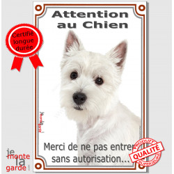 Westie, plaque portail verticale "Attention au Chien" 24 cm