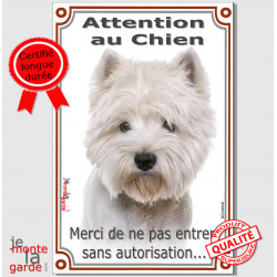 Westie, plaque portail verticale "Attention au Chien" 24 cm