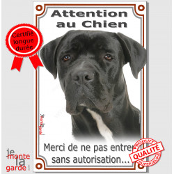 Cane Corso noir tête, Plaque Portail verticale "Attention au Chien, interdit sans autorisation" panneau pancarte photo