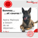 Malinois, plaque portail humour "Sonnez et Courez !" 24 cm RUN