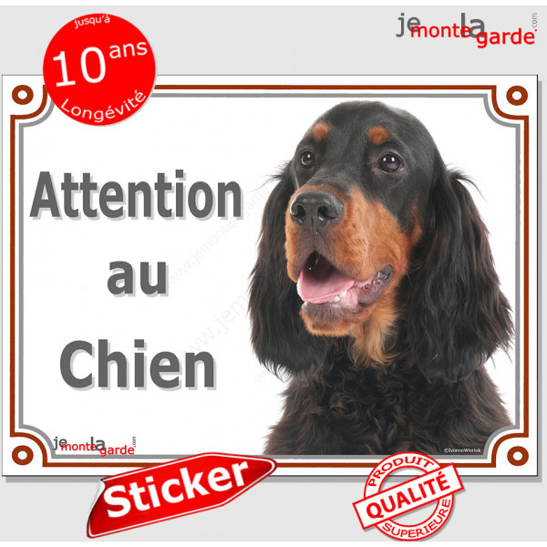 Setter Gordon, panneau autocollant "Attention au Chien", pancarte sticker photo adhésif