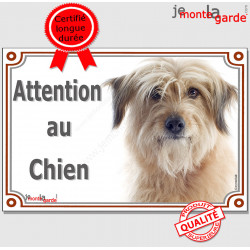 Labrit fauve, plaque portail"Attention au Chien" pancarte photo berger des Pyrénées sable panneau beige marron