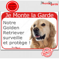Golden Retriever, plaque rouge "Je Monte la Garde" 24 cm RED