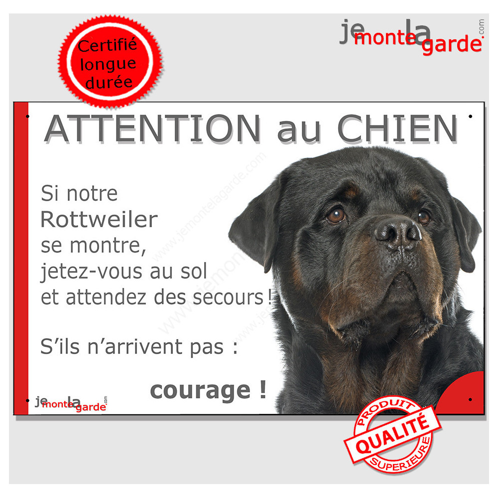 Rottweiler Tête, Panneau portail Attention au Chien, jetez-vous au sol