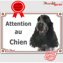 Cocker Anglais bleu (noir et blanc) Tête, plaque portail "Attention au Chien" pancarte panneau photo