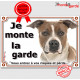 Amstaff Fauve et Blanc Tête, plaque portail "Je Monte la Garde risques périls" pancarte panneau photo pancarte attention chien 