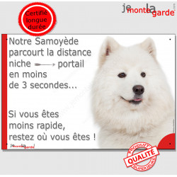 Samoyède, plaque humour "distance Niche - Portail" 24 cm 3SEC