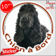 Cocker Anglais Spaniel entièrement Noir Tête, sticker autocollant rond "Chien à Bord" Disque photo adhésif vitre voiture