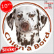 Dalmatien foie marron, sticker autocollant voiture rond "Chien à Bord" Disque adhésif photo vitre