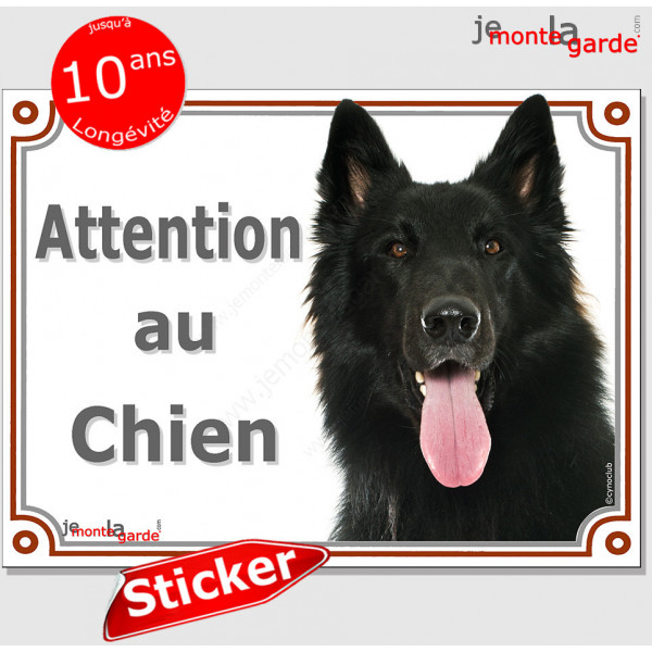 Berger Belge Groenendael noir, panneau autocollant "Attention au Chien" Pancarte sticker entrée photo adhésif